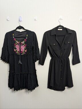 Women's Dress Bundle - 2 Long Sleeve Black Dresses, Bebop (XS) + Sharifa (M)